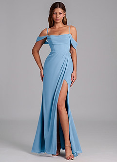 Azazie Johana Jurken voor bruidsmeisjes Converteerbaar Jurk van Chiffon met Zeemeermin Off the Shoulder Poederblauw image4