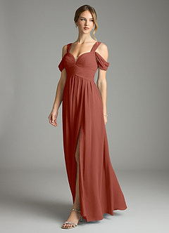 Azazie Lianne Bridesmaid Dresses Auburn A-Line Off the Shoulder Chiffon Dress image4