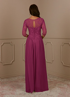 Azazie Harriet Mother of the Bride Dresses Mulberry A-Line Scoop lace Mesh Dress image2