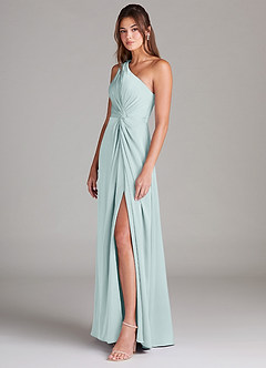Azazie Brooke Bridesmaid Dresses Mist A-Line One Shoulder Stretch Satin Dress image5