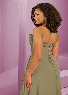 Barbie ♥ Azazie Brautjungfernkleider A-Linie Herzausschnitt Chiffon Kleid Moosgrün image9
