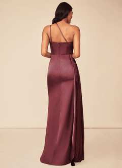 Azazie Maron Bridesmaid Dresses Merlot A-Line One Shoulder Stretch Satin Dress image2
