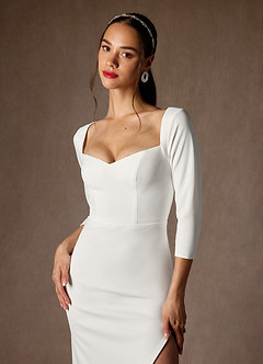 Azazie Khloe At-home Try On Dresses Diamond White Sheath Sweetheart Neckline Stretch Crepe Dress image6