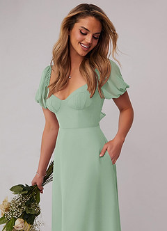 Barbie ♥ Azazie Brautjungfernkleider A-Linie Plissee Chiffon Kleid Agave image4
