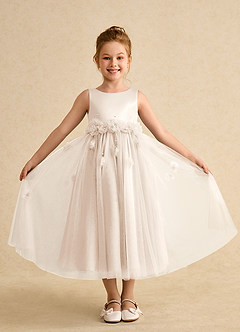 Azazie Lux Flower Girl Dresses White Alabaster A-Line Beaded Tulle Dress image4