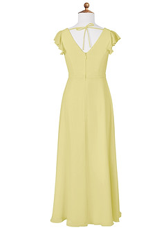 Azazie Claudine Junior Lemon Sorbet A-Line Pleated Chiffon Dress image6
