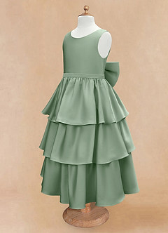 Azazie Margie Abiti da Ragazza di Fiori Abito A-Line in Raso Elasticizzato Fiocco Matcha image6