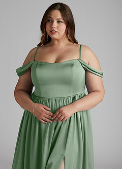 Azazie Morana Brautjungfernkleider Wandelbar A-Linie Schulterfrei Stretch-Satin Kleid Matcha image15