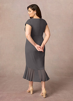 Azazie Renetta Mother of the Bride Dresses Steel Grey Sheath V-Neck Pleated Mesh Dress image11