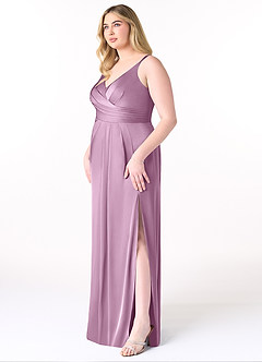 Azazie Aqua Bridesmaid Dresses Wisteria A-Line V-Neck Pleated Stretch Satin Dress image10