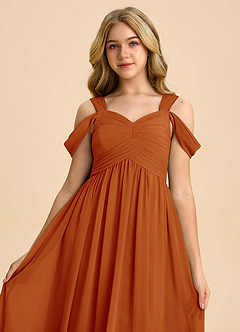 Azazie Lianne Junior Paprika A-Line Off the Shoulder Chiffon Dress image4
