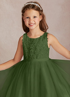Azazie Calla Flower Girl Dresses Olive Ball-Gown Lace Tulle Dress image1