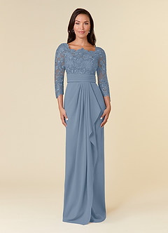 Azazie Bernadine Mother of the Bride Dresses Dusty Blue Sheath Lace Dress image1