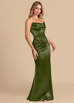Azazie Sorrel Bridesmaid Dresses Olive Mermaid Corset Metallic Satin Convertible Dress image5