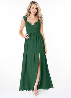 Azazie Stassie Bridesmaid Dresses Dark Green A-Line Sweetheart Ruched Chiffon Dress image3