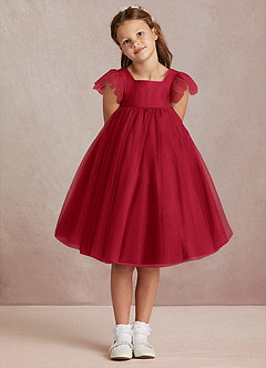 Azazie Kalio Flower Girl Dresses Scarlet A-Line with Sleeves Tulle Dress image2