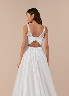 Azazie Goddess Robes de mariée Robe Trapèze en Tulle Col V à paillettes Blanc De Diamant image14