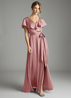 Azazie Lainey Vestidos de damas de honor Vestido de Rosa Polvorienta de Satén Elástico de Corte en A con Con bolsillos image4