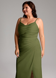 Azazie Deandra Brautjungfernkleider Meerjungfrau-Linie Plissee Stretch-Satin Kleid Olivgrün image12