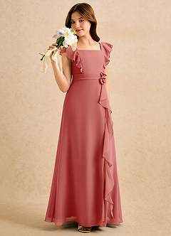 Azazie Soso Girls Formal vestidos de niña de las flores Vestido de Rosa Antigua de Gasa de Corte en A con Plisado image4