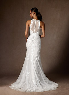 Azazie Sheila Wedding Dresses Diamond White Mermaid Sequins Tulle Dress image2