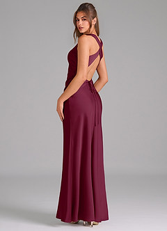 Azazie Evadne Bridesmaid Dresses Mulberry A-Line Pleated Stretch Satin Dress image5