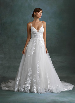 Azazie Rhodes Wedding Dresses Diamond White A-Line V-Neck Sequins Tulle Dress image1