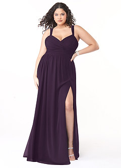 Azazie Aziza Bridesmaid Dresses Plum A-Line V-Neck Pleated Chiffon Dress image7