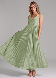 Azazie Raychelle Bridesmaid Dresses Dusty Sage A-Line Pleated Stretch Satin Dress image2