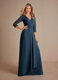 Azazie Mayfield Mother of the Bride Dresses Dark Navy A-Line Pleated Chiffon Dress image4