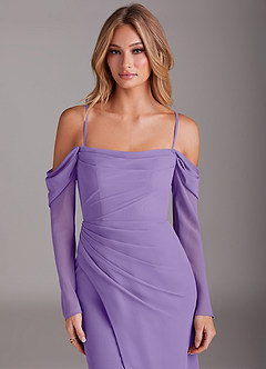 Azazie Hallie Bridesmaid Dresses Tahiti Mermaid Long Sleeve Chiffon Dress image2