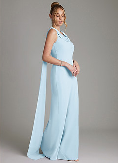 Azazie Jaya At-home Try On Dresses Sky Blue Sheath Pleated Chiffon Dress image4