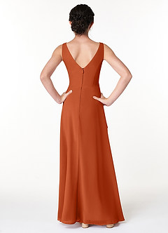 Azazie Kori Junior A-Linie Gestreift Chiffon Kleid Gebranntes Orange image2