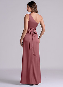 Azazie Philana Bridesmaid Dresses Desert Rose A-Line One Shoulder Stretch Satin Dress image5