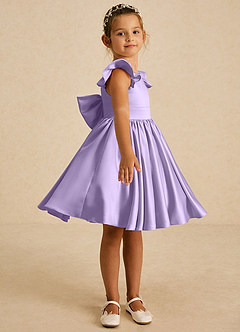 Azazie Tootsie Flower Girl Dresses Lilac A-Line Bow Matte Satin Dress image4