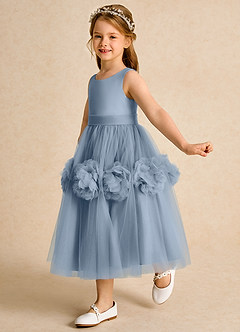 Azazie Vola Flower Girl Dresses Dusty Blue Ball-Gown Sleeveless Tulle Dress image4