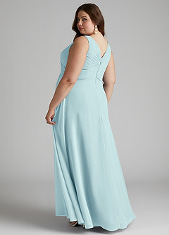Azazie Flora Bridesmaid Dresses Sea Glass A-Line Pleated Chiffon Dress image11