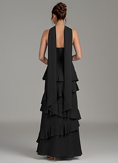 Azazie Imani Bridesmaid Dresses Black A-Line Ruched Chiffon Dress image4