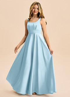 Azazie Gabby Junior Robe Trapèze en Satin extensible Plissée Bleu Ciel image5