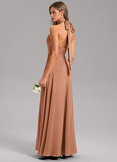 Azazie Tracie At-home Try On Dresses Bronzer A-Line Side Slit Stretch Satin Dress image4