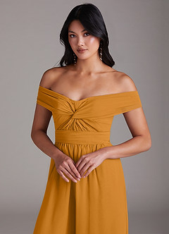 Azazie Lamara Bridesmaid Dresses Butterscotch Off the Shoulder Chiffon Convertible Jumpsuit image7