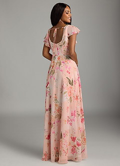 Azazie Bondi Bridesmaid Dresses Abstract Bouquet Floral A-Line Ruffled Chiffon Dress image6