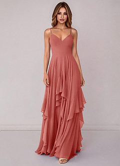Azazie Zaina Bridesmaid Dresses Antique Rose A-Line Chiffon Dress image4