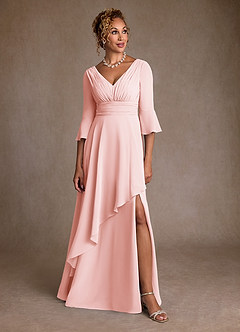 Azazie Eire vestidos de madre de la novia Vestido de Rosa Rubor de Gasa de Corte en A con Plisado image4