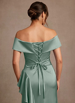 Azazie Kirsty Mère de la mariée Robes Robe Fourreau en Satin extensible Épaule décolletée Sauge D'argent image6