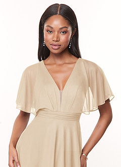 Azazie Tinsley Brautjungfernkleider A-Linie Plissee Gittergewebe Kleid Champagner image5