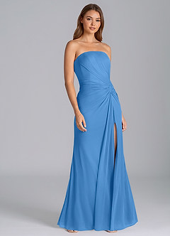 Azazie Mariya Vestidos de madrinha de casamento Vestido Gaio Azul de Malha de sereia com Sem alças image4