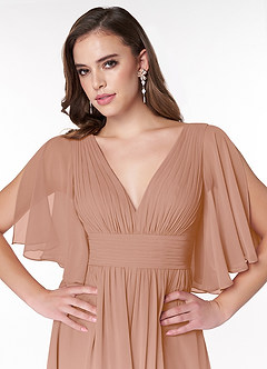Azazie Temeka Bridesmaid Dresses Champagne Rose A-Line Ruched Chiffon Dress image6