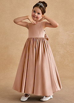 Azazie Bettie Final Sale Champagne Rose A-Line Bow Matte Satin Dress image2