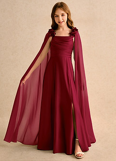 Azazie Rosita Junior Formal Flower Girl Dresses Burgundy A-Line Pleated Matte Satin Dress image1